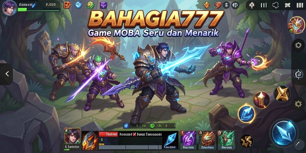 Tampilan gameplay MOBA yang seru dan mendebarkan di BAHAGIA777.