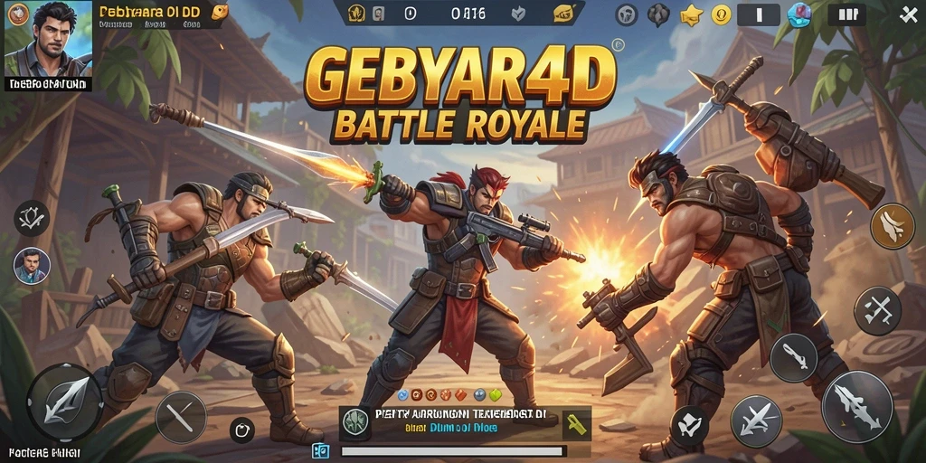 Tangkapan layar utama menunjukkan gameplay intens GEBYAR4D dalam aksi Battle Royale.