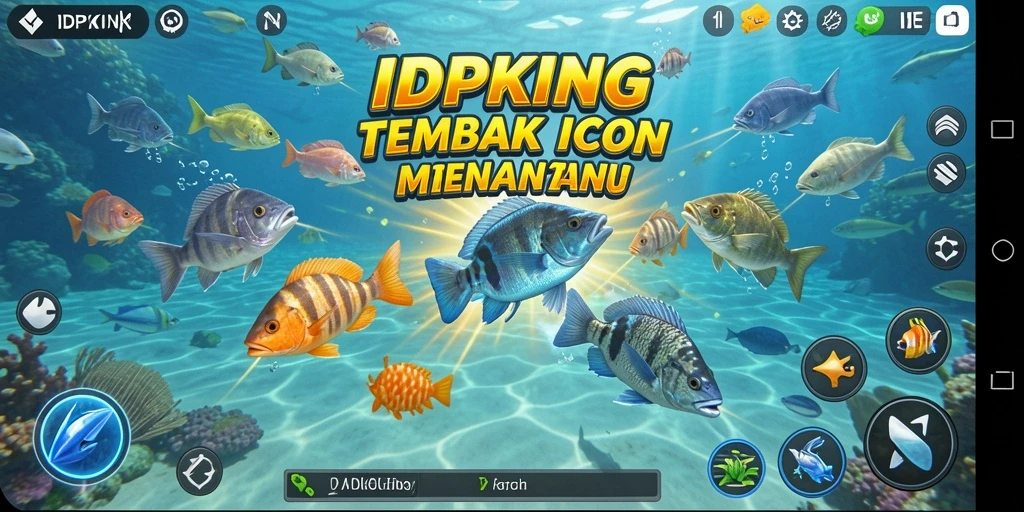 Tangkapan layar utama IDPKING menunjukkan aksi menembak ikan yang intens.