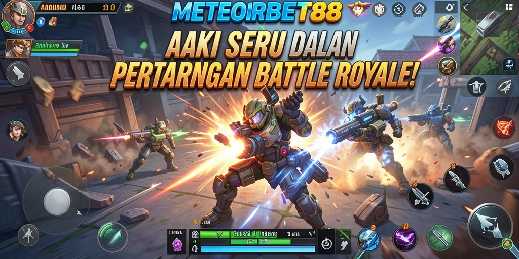 Tampilan seru gameplay METEORBET88 dengan pertempuran Battle Royale yang intens.