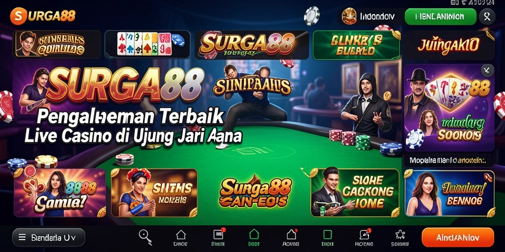 Tampilan gameplay yang mendebarkan dalam aplikasi SURGA88 Live Casino.